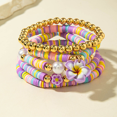 5Pcs 5 Styles Acrylic & CCB Plastic & Polymer Clay Beads Stretch Bracelets & Charm Bracelets for Women FS-WG063BF-08-1