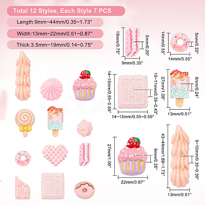 84Pcs 12 Style Resin Cabochons CRES-PH0003-39-1