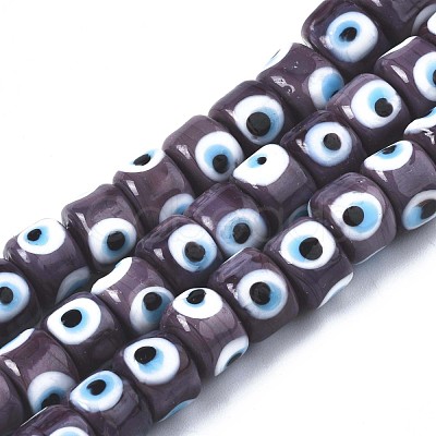 Handmade Evil Eye Lampwork Beads Strands LAMP-WH0006-05F-1