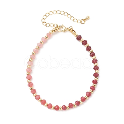 Brass & Dyed Natural Malaysia Jade Rondelle Beaded Bracelets for Women BJEW-JB13323-01-1