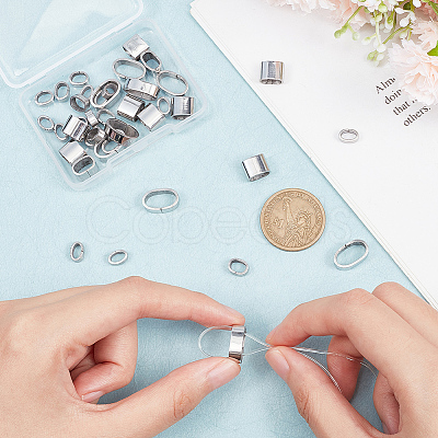 40Pcs 4 Styles 201 Stainless Steel Slide Charms/Slider Beads STAS-BC0003-65-1