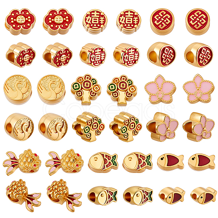 36Pcs 9 Styles Alloy Enamel European Beads ENAM-GA0001-15-1
