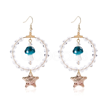 Glass Beaded Big Circle Dangle Earrings EJEW-SW00015-03-1