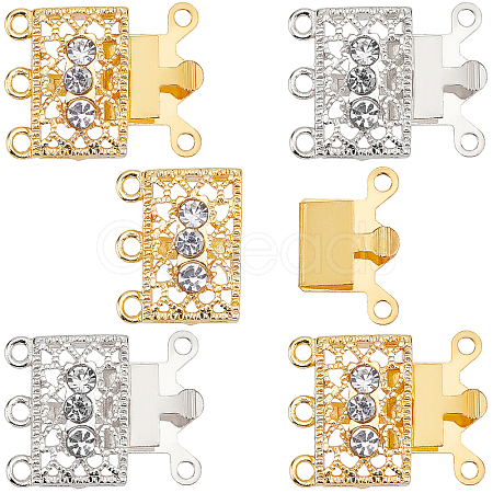 6 Sets 2 Colors 3-Strand 6-Hole Brass Filigree Box Clasps KK-SC0002-98-1