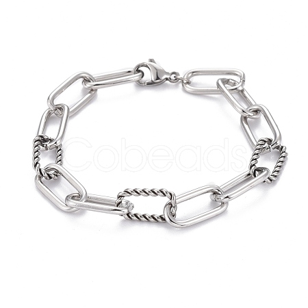 Tarnish Resistant 304 Stainless Steel Paperclip Chain Bracelets BJEW-F412-02P-1