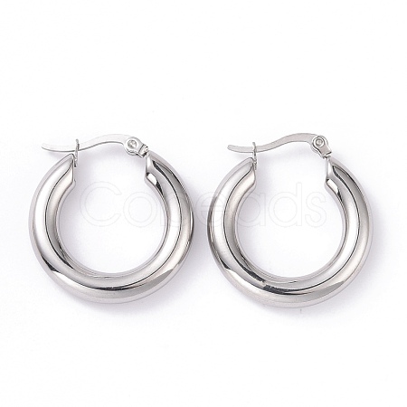 Non-Tarnish 304 Stainless Steel Chunky Hoop Earrings for Women Hand Polished EJEW-G298-09P-1