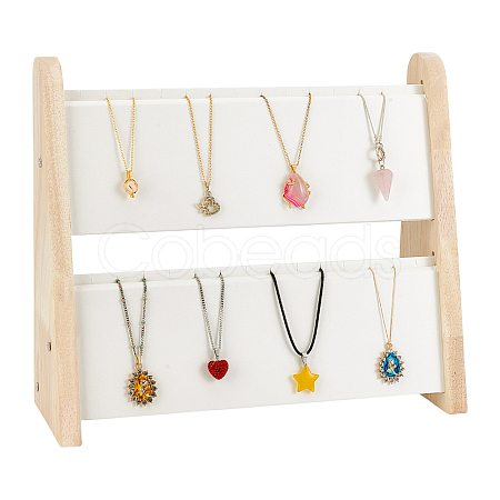 2-Layer Bamboo Slant Back Necklace Organizer Display Stands NDIS-WH0010-31-1