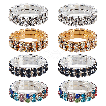 8Pcs 4 Colors Rhinestone Elastic Finger Rings for Women RJEW-ME0001-03-1