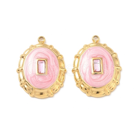 304 Stainless Steel Micro Pave Pink Cubic Zirconia Pendants STAS-F360-20G-02-1