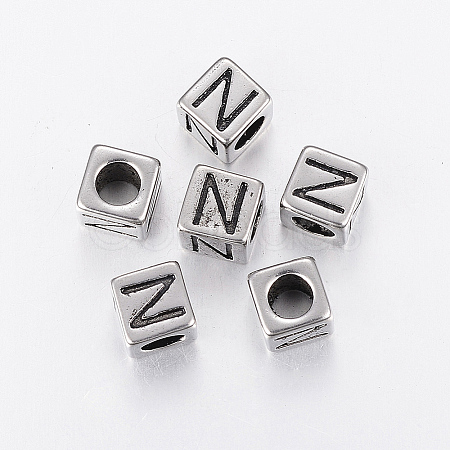 304 Stainless Steel Large Hole Letter European Beads STAS-H428-01AS-N-1