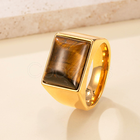 304 Stainless Steel and Natural Tiger Eye Finger Rings FS-WGCBD79-01-1
