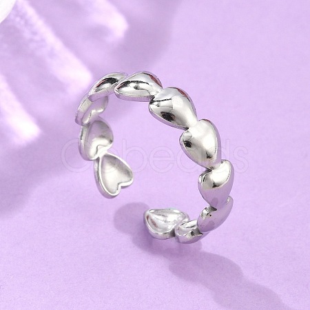 Non-Tarnish 304 Stainless Steel Heart Wrap Open Cuff Ring for Women RJEW-C045-18P-1