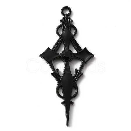 Jet Rhinestone Cross Pendant with Black Enamel ENAM-WH0001-06EB-01-1