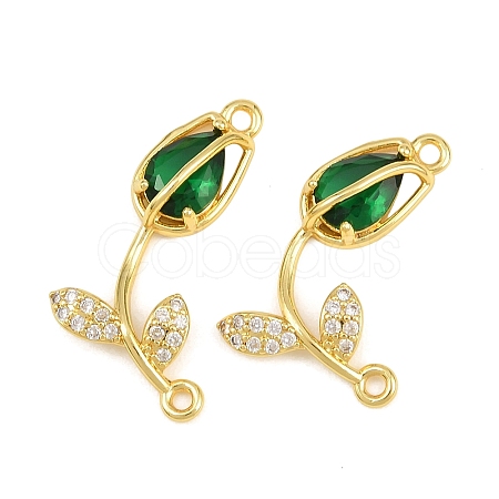 Rack Plating Brass Micro Pave Clear Cubic Zirconia Flower Connertor Charms KK-Z043-03H-1