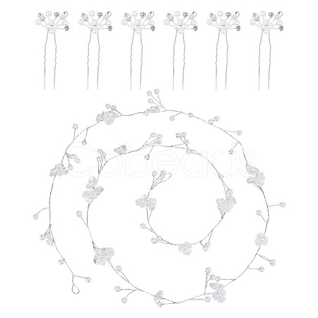 1Pc Wedding Bridal Flower Pearl Headband Hair Vine OHAR-GO0001-07-1