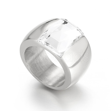 304 Stainless Steel & Glass Finger Rings FS-WGBA2F3-63-1