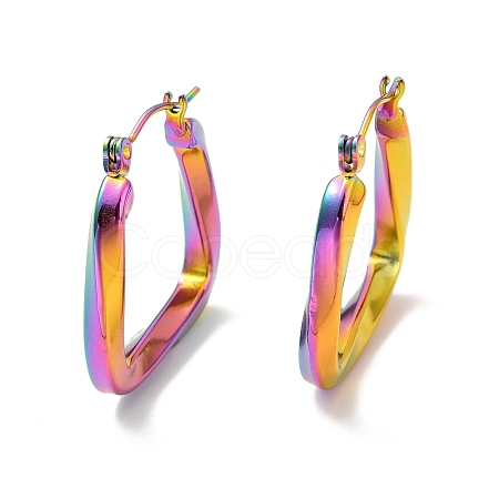 Ion Plating(IP) 304 Stainless Steel Trapezoid Hoop Earrings for Women EJEW-P202-05MC-1