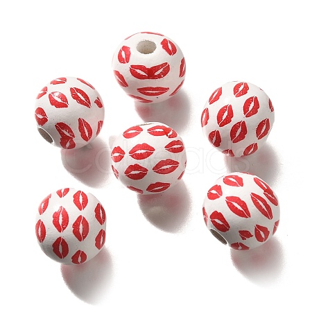 Valentine's Day Element Printed Wood Beads WOOD-R002-01-37-1