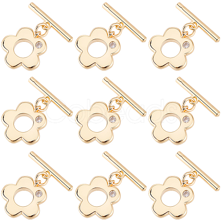 10Pcs Brass Micro Pave Clear Cubic Zirconia Toggle Clasps KK-BBC0025-28-1