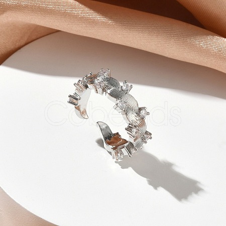 Brass Micro Pave Cubic Zirconia Cuff Open Rings RJEW-C163-10P-1