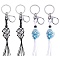 4Pcs  2 Colors Macrame Fringe Braided Keychain, Black Glass Bead Tassel Charm Key Ring for Handbag, Car Decoration, Black, White, 17.5cm, 2pcs/color