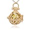 Golden Tone Brass Hollow Round Cage Pendants, with No Hole Spray Painted Brass Round Ball Beads, Dark Khaki, 36x25x21mm, Hole: 3x8mm