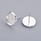 304 Stainless Steel Stud Earring Findings, Flat Round, Silver Color Plated, Tray: 10mm, 12x2mm, Pin: 0.8mm