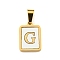 PVD Vacuum Plating 304 Stainless Steel Pave Natural White Shell Pendants, Rectangle with Letter Charms, Golden, Letter G, 17.5x12x1.5mm, Hole: 6x3mm