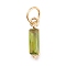 304 Stainless Steel Cubic Zirconia Pendants, Rectangle, Golden, Yellow Green, 17x4x4mm, Hole: 5mm