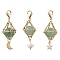 Natural Green Aventurine Brass Pendant Decorations, Diamond with Star & Moon, 48~52mm, 3pcs/set