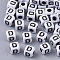 White Opaque Acrylic Beads, Horizontal Hole, Cube with Black Alphabet, Letter.D, 4~5x4~5x4~5mm, Hole: 1.8mm, about 6470~6500pcs/500g