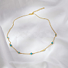 Vintage Synthetic Blue Turquoise 304 Stainless Steel Flat Round Link Chain Necklaces for Women QJ5506-2-1
