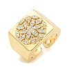 Rectangle with Flower Clear Cubic Zirconia Open Cuff Ring RJEW-L121-029G-1