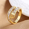 Belt Shaped Brass Micro Pave Clear Cubic Zirconia Cuff Rings FS-WGBAE42-02-1
