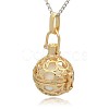 Golden Tone Brass Hollow Round Cage Pendants KK-J226-02G-2