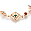 Colorful Cubic Zirconia Rhombus Link Bracelet BJEW-N020-01-4