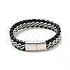 Leather & 304 Stainless Steel Braided Curb Chains Cord Bracelet with Magnetic Clasp for Men Women BJEW-C021-19-2
