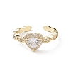 Heart Clear Cubic Zirconia Cuff Ring RJEW-M146-07G-2