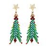 Christmas Tree Natural Red Jasper & Glass Seed Beads Dangle Stud Earrings for Women EJEW-MZ00157-1