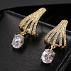 Brass Micro Pave Cubic Zirconia Dangle Stud Earrings FS-WG15364-01-2