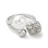 304 Stainless Steel Round Ball Open Cuff Ring with ABS Plastic Imitation Pearl RJEW-G297-02P-2