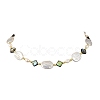 Natural Paua Shell Rhombus & Natural Baroque Keshi Pearl Oval Beaded Necklaces with 304 Stainless Steel End Chains NJEW-JN06522-2