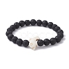 Synthetic Turquoise Dolphin & Lava Rock Beaded Stretch Bracelet BJEW-JB09838-01-1