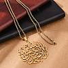 201 Stainless Steel Hollow Arabic Flat Round Pendant Box Chain Necklaces for Women Men NJEW-R013-01G-3