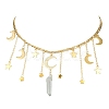 Moon & Star 304 Stainless Steel & Natural Quartz Crystal Charms Bib Necklace NJEW-TA00094-1