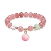 Natural Strawberry Quartz & Quartz Crystal Round Beaded Stretch Bracelet BJEW-JB09014-1