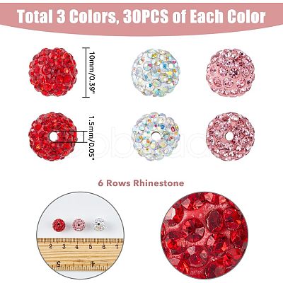 HOBBIESAY 90Pcs 3 Colors Polymer Clay Rhinestone Beads RB-HY0001-02-1