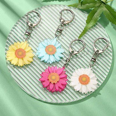 Acrylic Daisy Pendant Decoration HJEW-YW00028-01-1