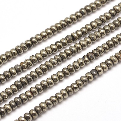 Rondelle Natural Pyrite Beads Strands G-I126-12-6x4mm-1