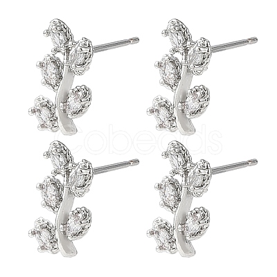 SHEGRACE Leafy Branch Brass Micro Clear Pave Cubic Zirconia Stud Earrings XGRQ4N998-717P-1